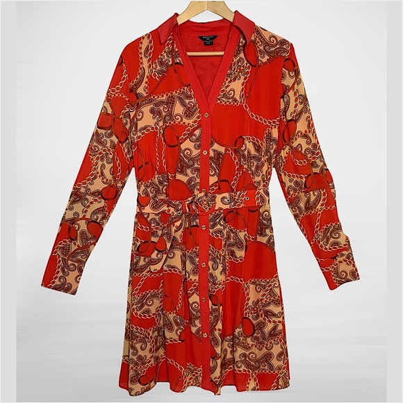 MARCIANO by GUESS Melodie Chemisier Paisley Chain Red Dress Size 6 - Picture 2 of 13